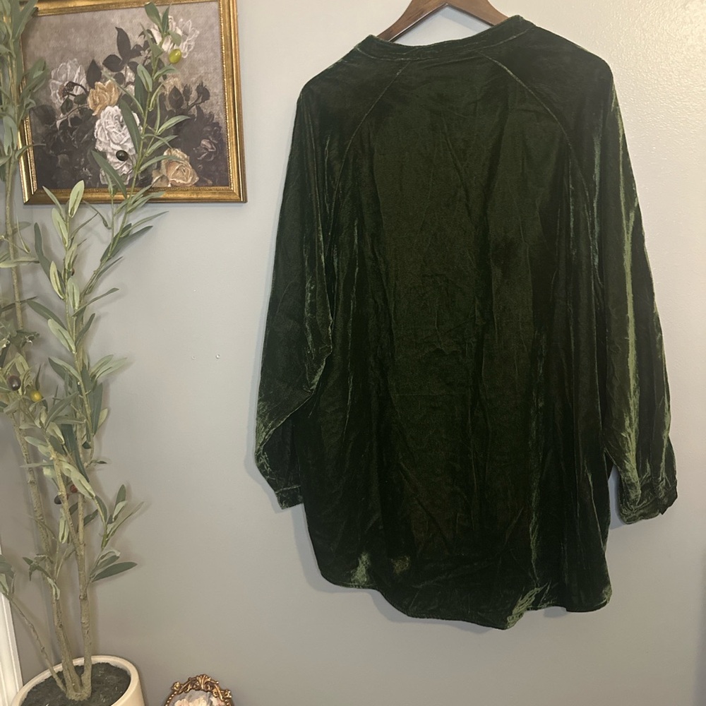 NATURAL LIFE Deep Olive Velvet Button-Down Tunic - Picture 6 of 6
